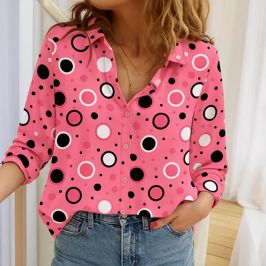 Trendy Women's Polka Dots Print Long Sleeve Shirt Button Down Casual Blouse Streetwear Autumn Stylish Female Tops Shirt