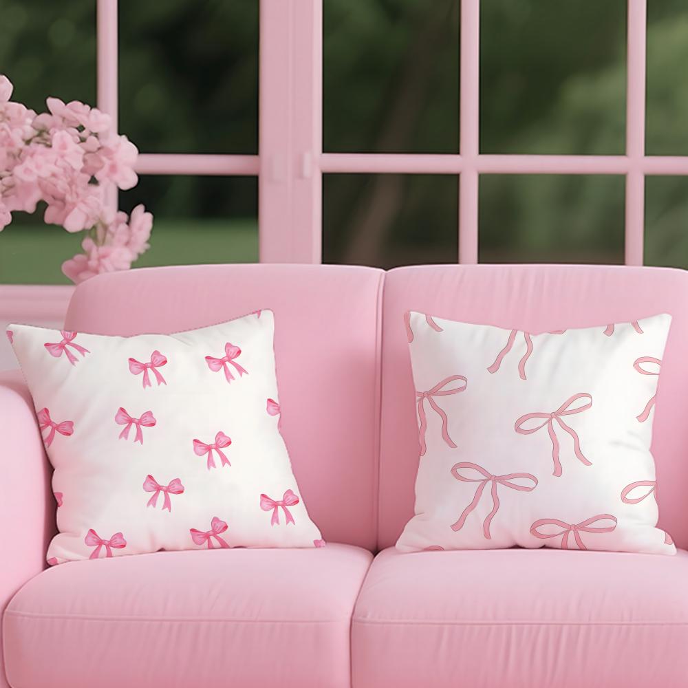 Pink Bow Cherry Cushion Cover Reversible Plush Pillow Cover For Car Sofa Bedroom Decorative Gift Pillowcase