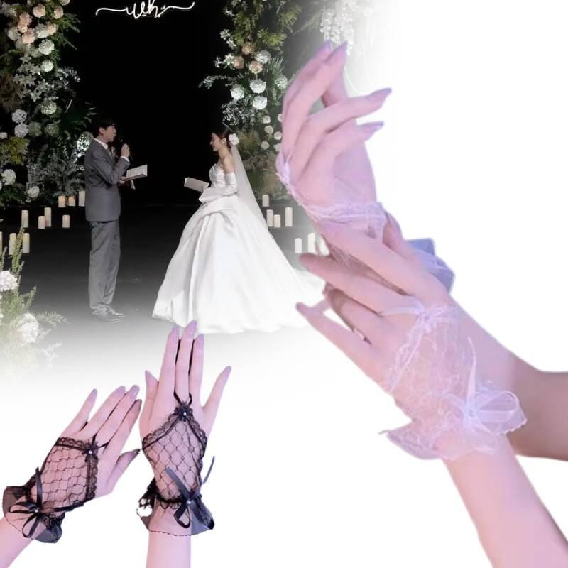 Stylish Short Mesh Gloves For Bride's Wedding Attire And Daily Wear In Soft White