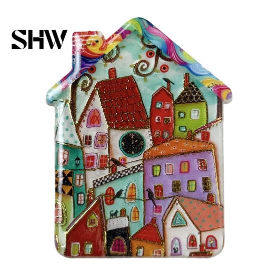 Vintage House Magnet Refrigerator Magnet, Colorful Fairy Tale Town Metal Cabinet Magnets Fridge Magnetic Kitchen Decoration Accessories Miniature Home