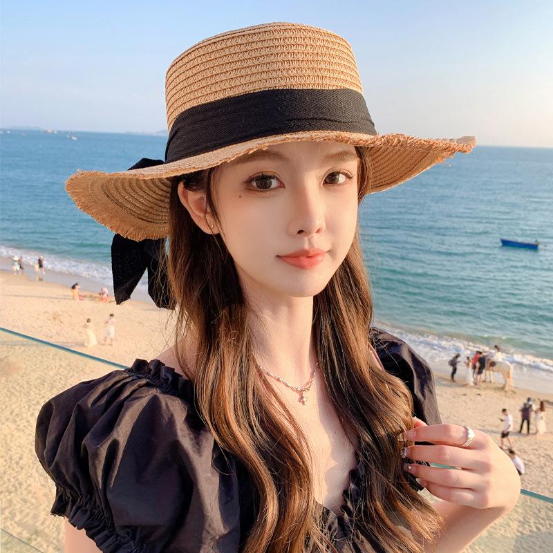Straw Hat Women'S Summer Sun Protection Extra Large Brim Sun Hat Beach Seaside Vacation Sun Hat Foldable Hat Tide