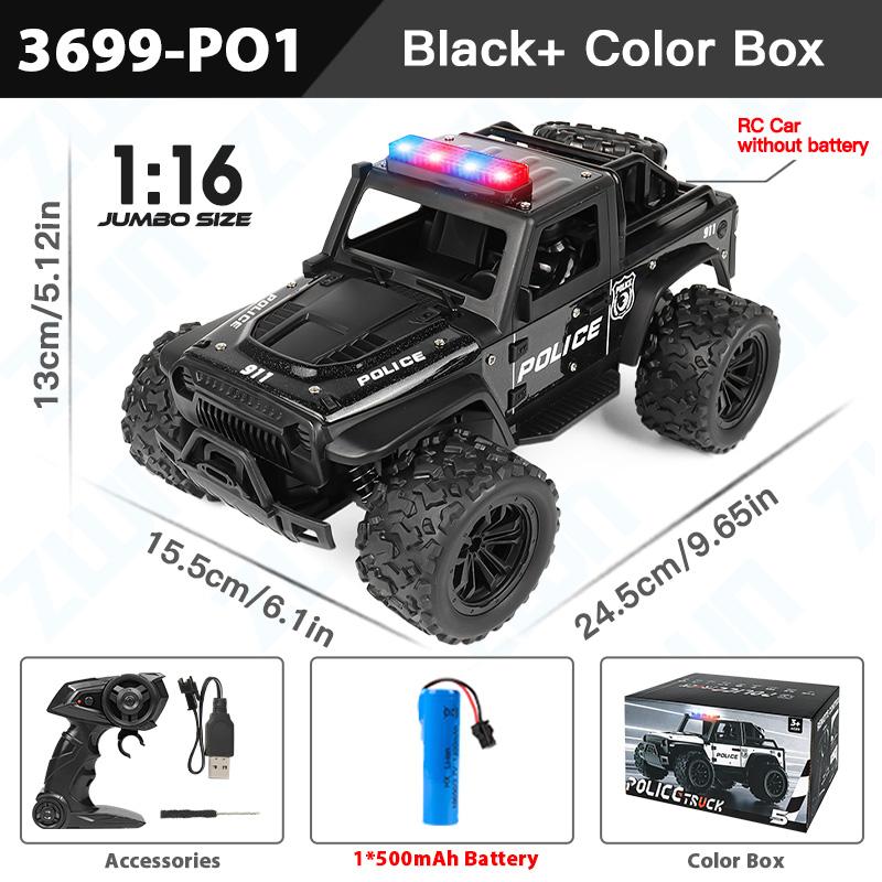 

ZWN 1:16 Alloy High Speed Off-Road Police Truck RC Car with Music Sound and LED Lights Outdoor Toy 2.4G Remote Control Cars