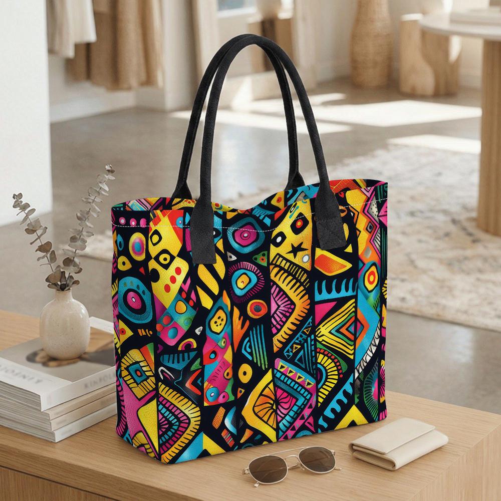 Colorful Abstract Pattern Tote Bag Large Capacity Casual Shoulder Bag for Daily Use