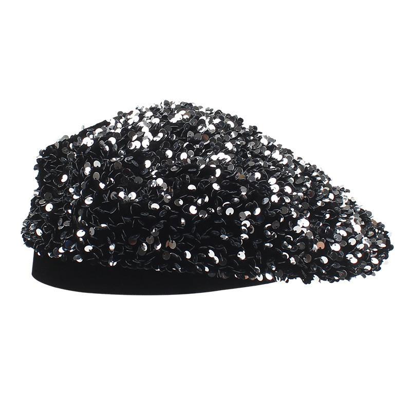 

Fashionable Sparkling Sequin Adjustable Beret Hat For Women Men Spring Autumn Season Silver