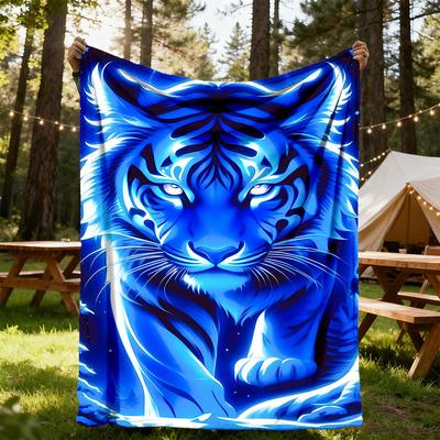 1PC Blue Tiger Outdoor Flannel Throw Blanket HD Printed Lightweight Soft Warm All Season Blanket for Sofa, Bed, Travel