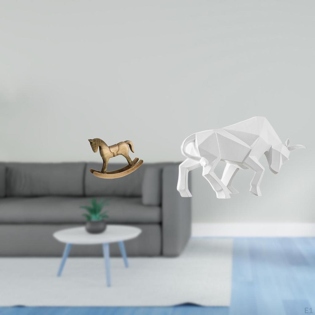 Rustic Rocking Horse Bull Figurine Sculpture Ornament for Modern Home Decor Entryway Tabletop Desk