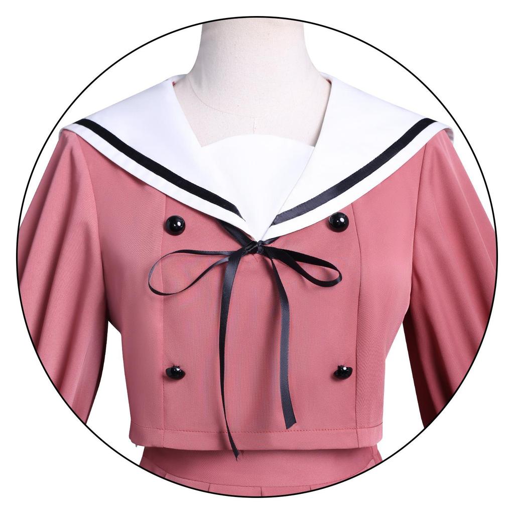 Conjunto de uniforme cosplay fresco de flor de cuello marinero rosa ahumado, falda plisada de manga abullonada, disfraz escolar para chicas de anime, disfraz de cosplay para fiesta de Halloween