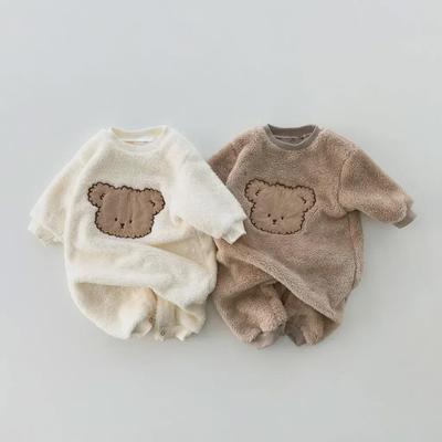 INS Korean Baby Plush Jumpsuit: Autumn/Winter Long-Sleeve Cartoon Design for Boys & Girls - Warm Outdoor Crawling Outfit