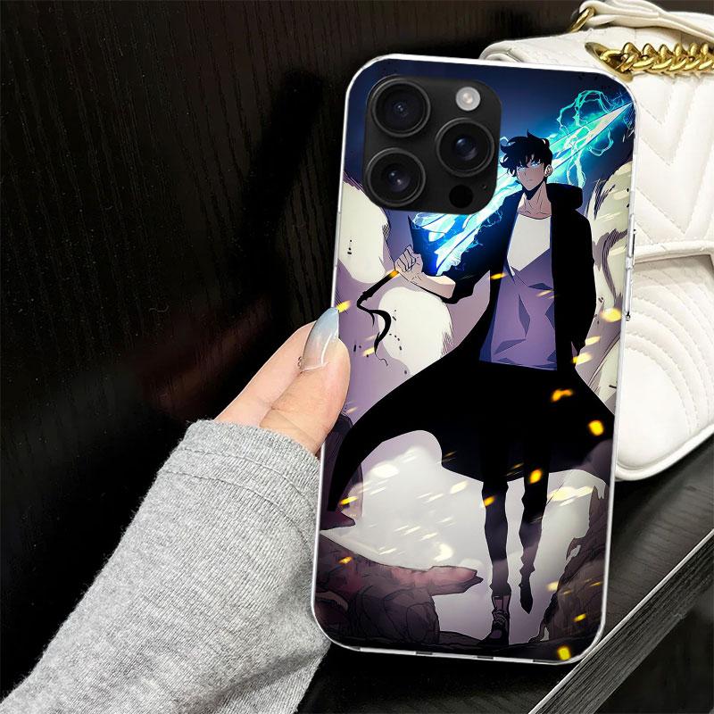 Anime S-Solos L-Levelings Case for iPhone 17 Air 16 16E 15 14 11 Pro Max Soft Phone Cover 12 13 Mini 7 SE 2020 8 Silicone Black
