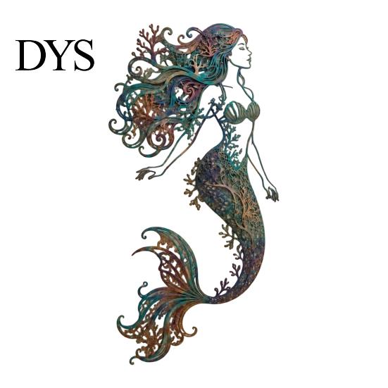 Beach House Wall Accents Metal Mermaid Decoration, Three-dimensional Hollow Iron Art Vintage Style Ocean Decor Sculpture, Retro Hanging Figures