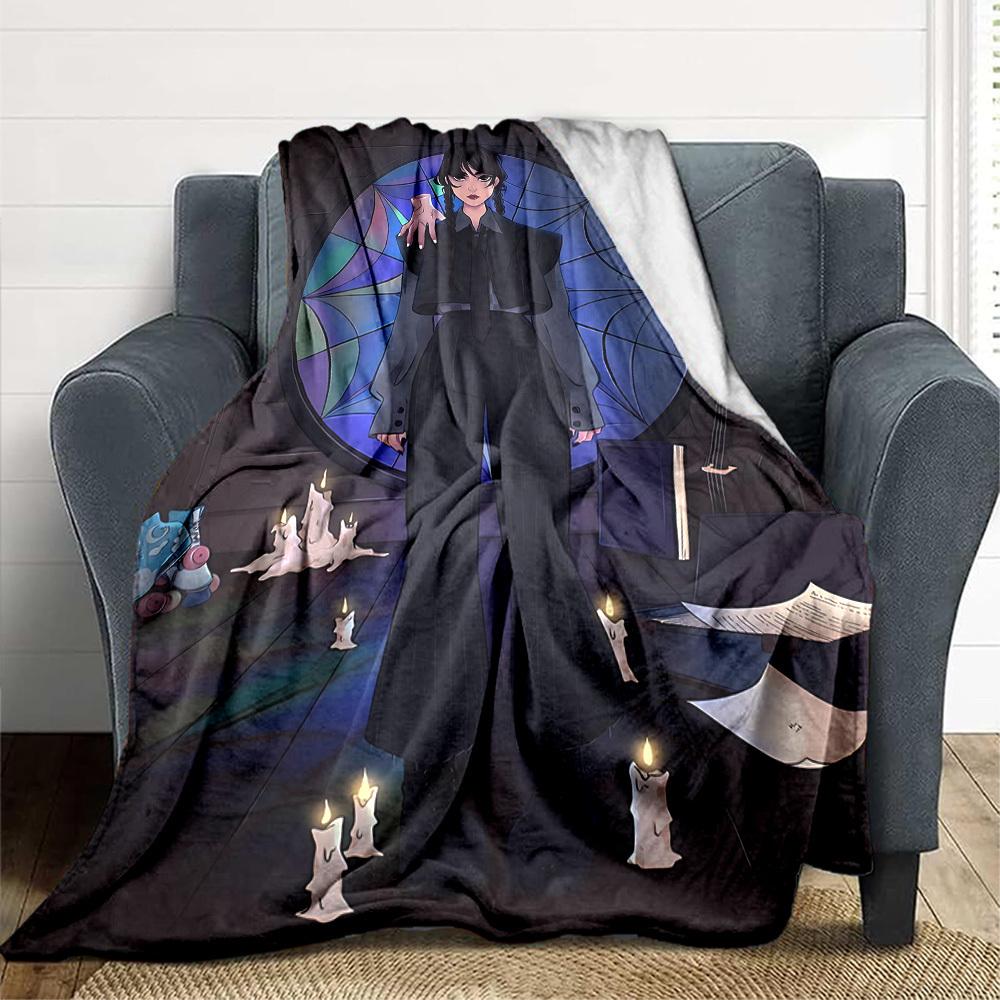 1pc Wednesday Cozy Print Blanket Lightweight Warm Flannel Throw Blanket For Sofa, Bed, Living Room