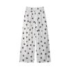 White Dog Paw Printed Milk Fu Wide-leg Pants Women's Summer Thin New Small Drape Ice Silk Yamamoto Pants