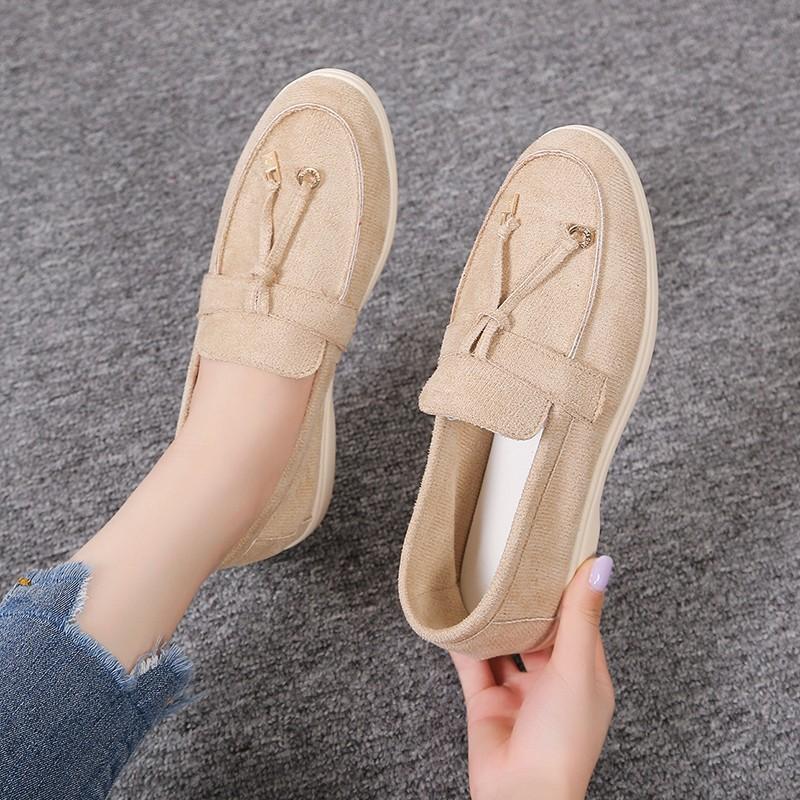 New Single Shoes Women's One-pedal Casual Large Size Round Head Suede Flat Shoes
