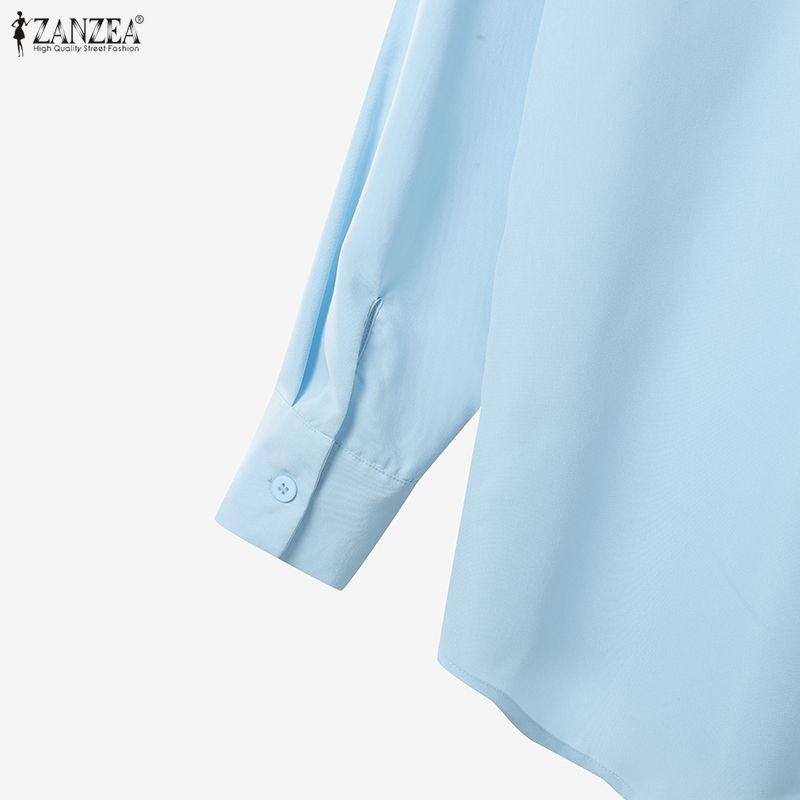 ZANZEA Women Casual Turn Down Collar Solid Color Loose Long Sleeve Blouse