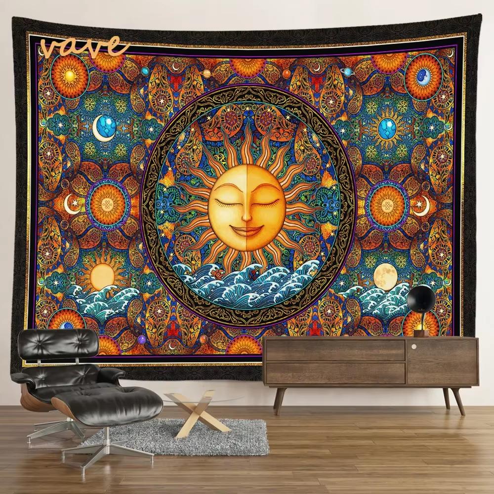 Sun Moon Tarot Tapestry Wall Hanging Bohemian Style Witchcraft Astrology Cloth Fabric Tapestry Flag Living Room Background Cloth