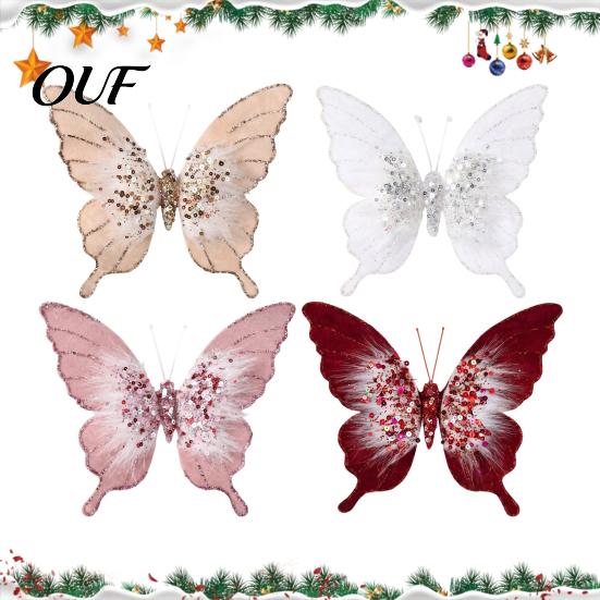 Three Dimensional Butterfly Tree Ornaments Velvet Christmas Ornaments, Artificial Glitter Sequins Xmas Decorative Butterflies for Trees Decoration