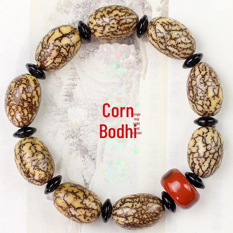 Corn Bodhi Bracelet: Gold & Silver Thread with Bodhi Seed Beads, Unisex Buddhist Rosary Jewelry.
