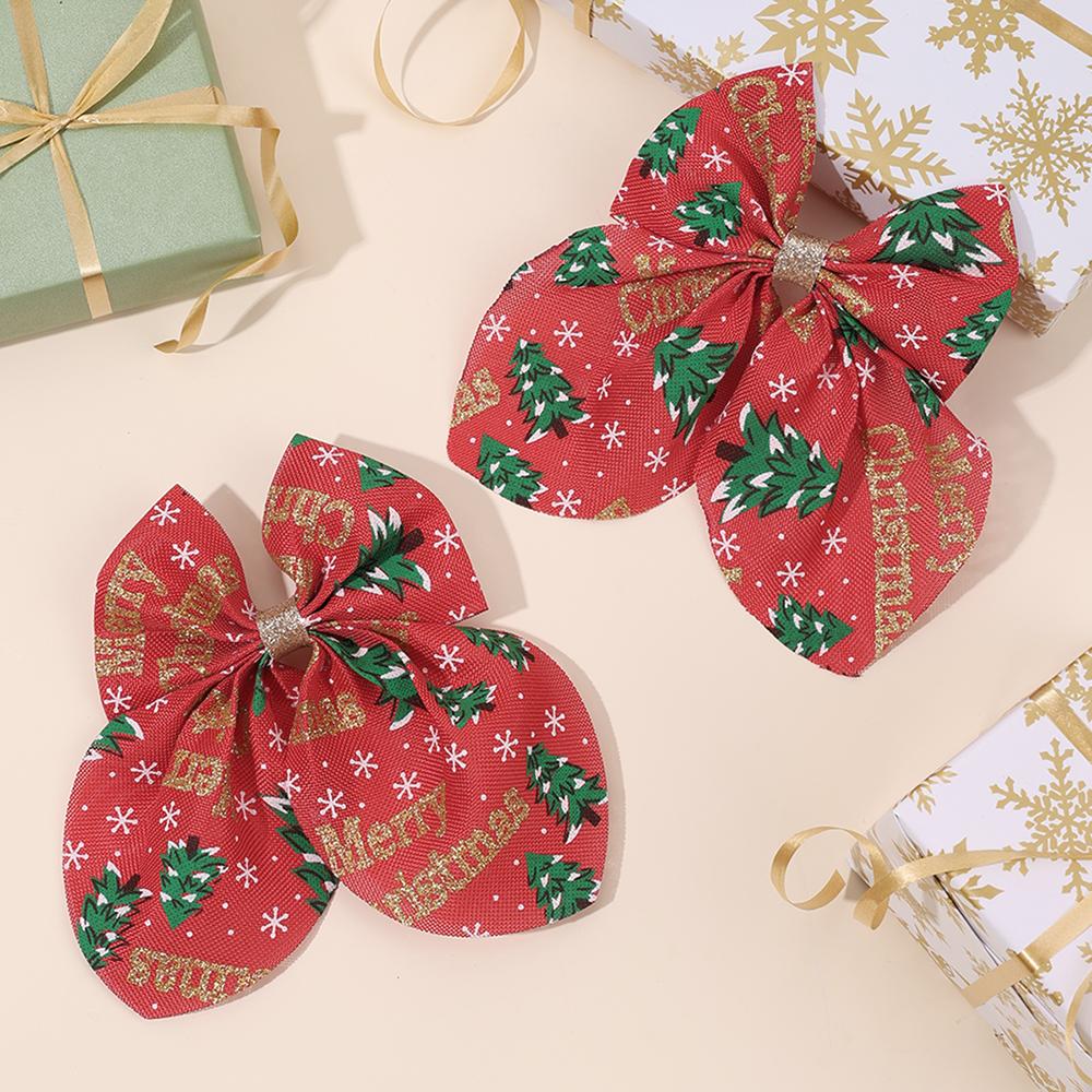 2Pcs “Merry Christmas” Bow Hair Clips Cute Christmas Tree Print Hairpins For Girls Children New Year Headwear Hair Accessories