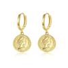 Modeschmuck 18K Gold Plated Zierlich Klein Scheibe Münze Creole Griechische Göttin Porträt Silber Anhänger Ohrring für Damen Hypoallergen