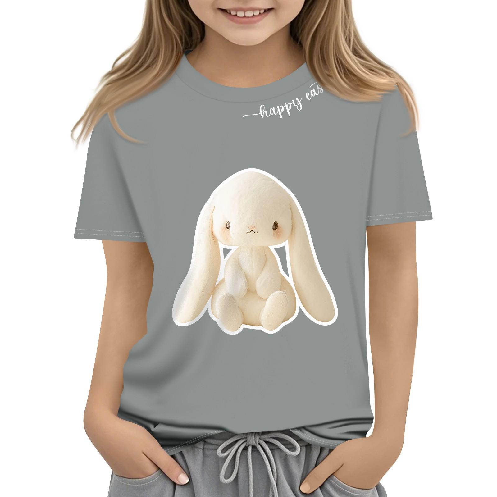 

Детская модная повседневная футболка с коротким рукавом и принтом пасхального кролика, с круглым вырезом и коротким рукавом 110