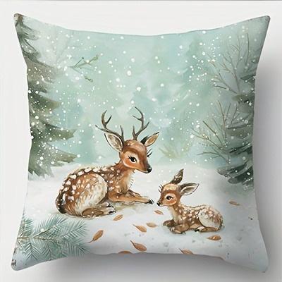 Home Decor Christmas Winter Forest & Snow Creatures Pattern Cushion Cover Suitable For Sofa Bedroom Car Pillow Cover