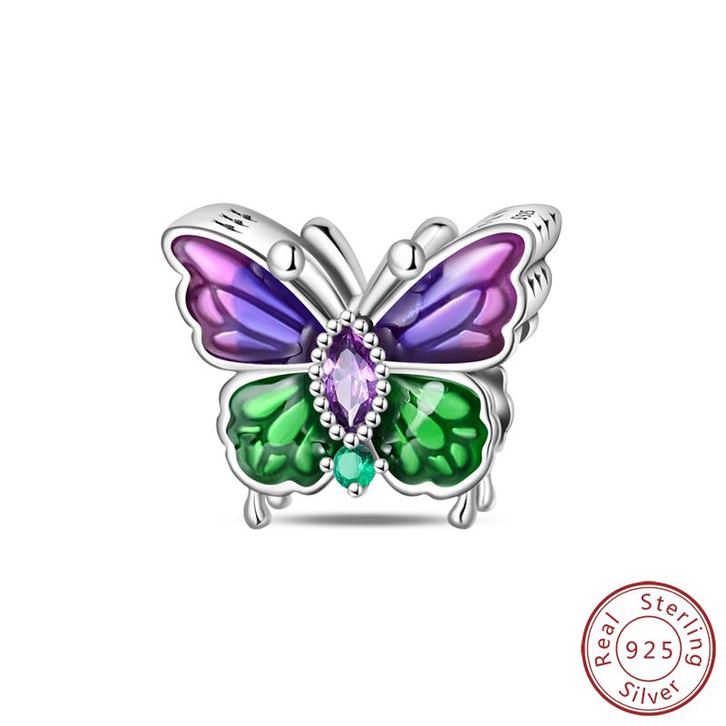 Elegant S925 Silver Butterfly & Dragonfly Multicolor Charms Beads Pendant 3mm DIY Fine Jewelry Making Accessories Gifts