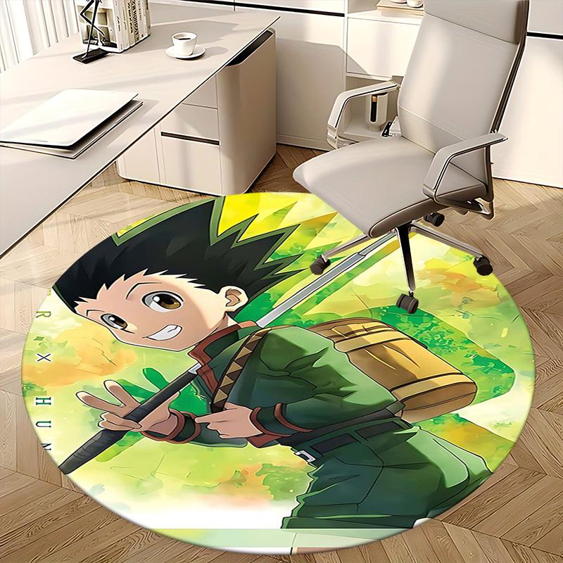 1pc Hunter x Hunter Leorio Anime Cartoon Design Round Carpet Office Chair Mat Non-Slip Rug Suitable for Home Decor, Living Room