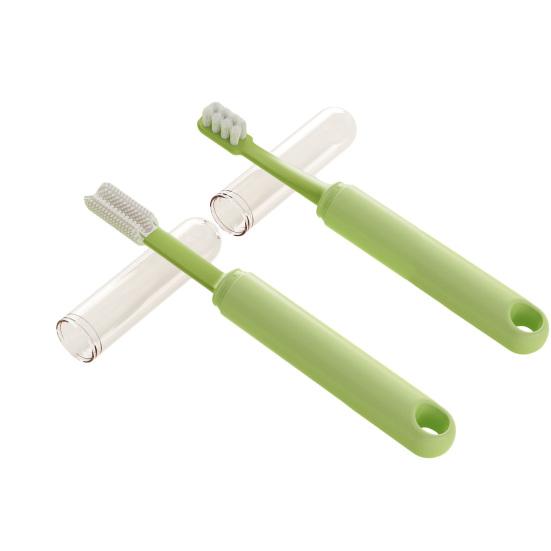 Pet Toothbrush with Travel Case Soft Silicone Brush for Dogs Cats Dual-Sided Ergonomic Removes Bad Breath Essential Oral Care Kit