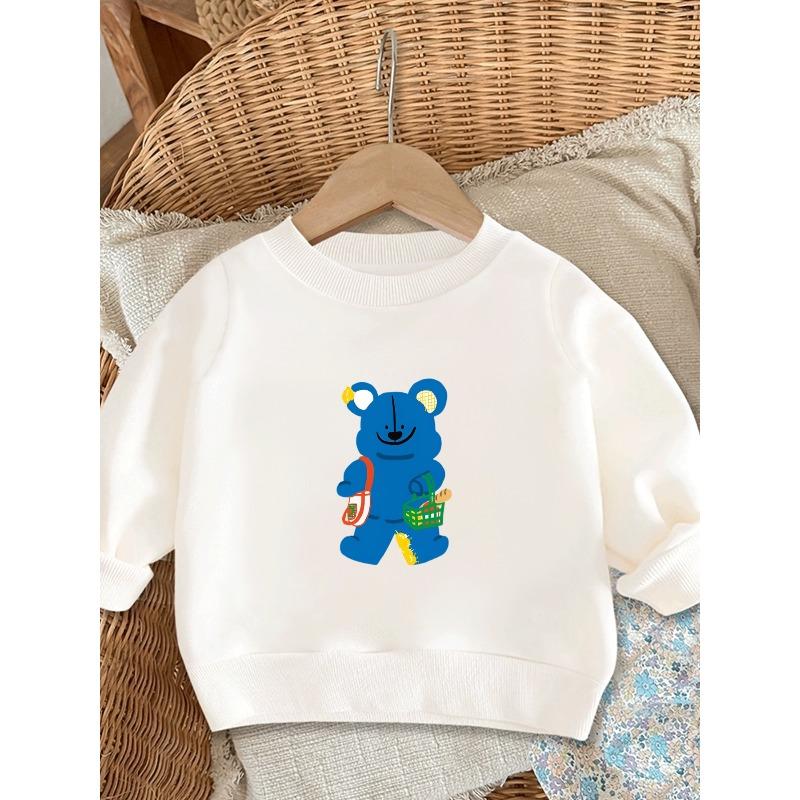 European Sizes Cute Bear Print Sweatshirt for Kids Aged 0-3, Perfect with Long Sleeves And a Round Neck