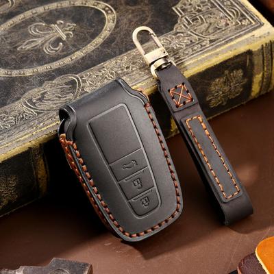 Genuine Leather Car Key Case Cover for Toyota BZ4X Corolla Vios Crazy Horse Skin Key Holder Protector