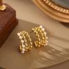 European & American Luxury Pearl Earrings: Niche Hollow Design with Silver Needle, Gold-Plated Copper, Fashionable Temperament Accessories
