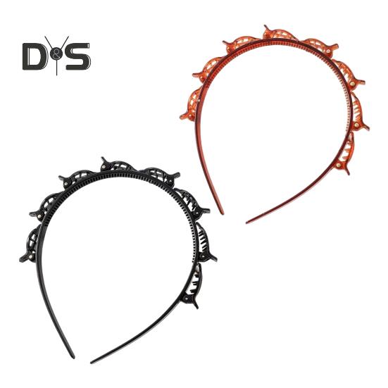 

2 шт. Женская повязка на голову с зажимами, двухслойный дизайн, противоскользящая повязка для волос, плетеные обручи для волос, аксессуары для волос 2pcs черный коричневый