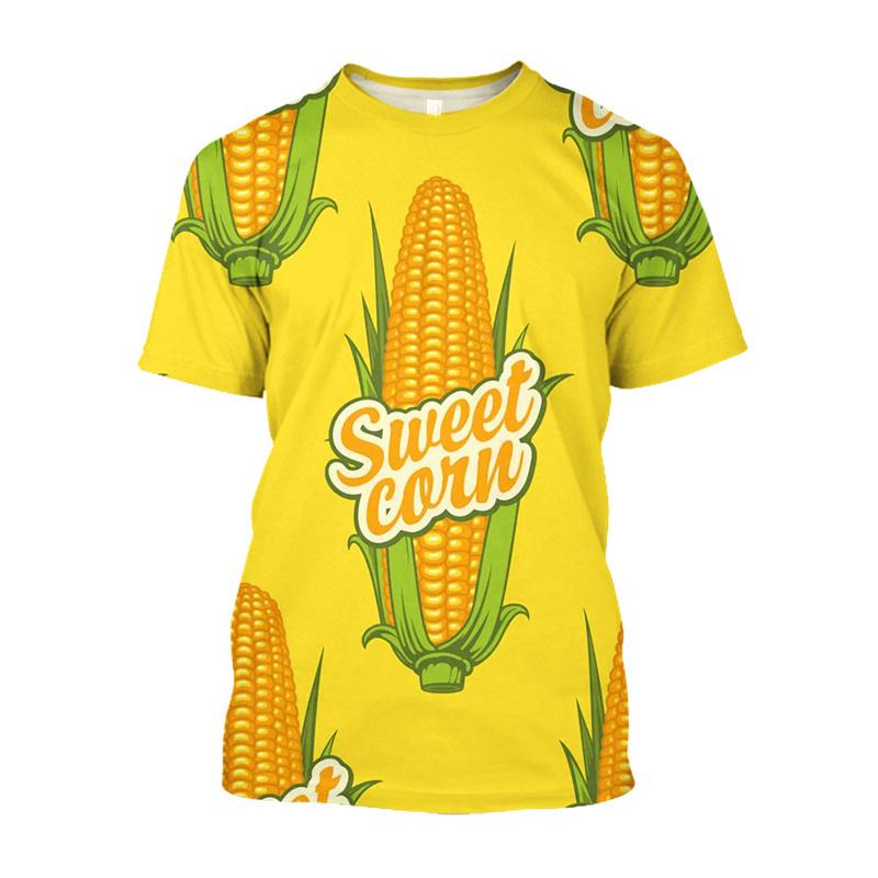 Summer Round Neck 3D Creative Corn Printed T-shirts Fashionable Casual Short Sleeved Children's Boy and Girl Kids Unisex T-shirts