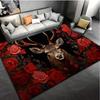 Deer Roses Rug: Classic Romance for Vintage Homes | Red Flower Animal Art Carpet Design Anti Slip Carpet Can Be Machine Washed