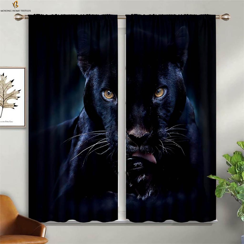 Tiger Cheetah 3d Printed Curtains High Quality Black Silk Blackout Curtains Suitable For Bedroom Study Living Room Curtains 2PCS