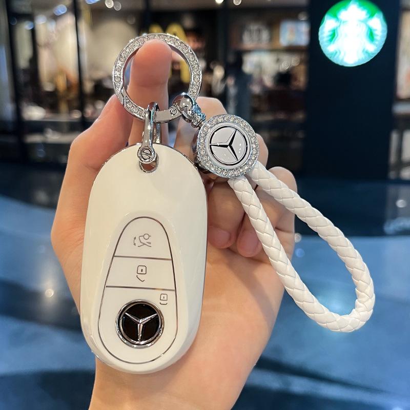 Fashion TPU Car Smart Key Case Fob Cover For Mercedes Benz C E S Class GLC CLE EQE W206 W214 W223 S350 S400 S450 E300 Keychain