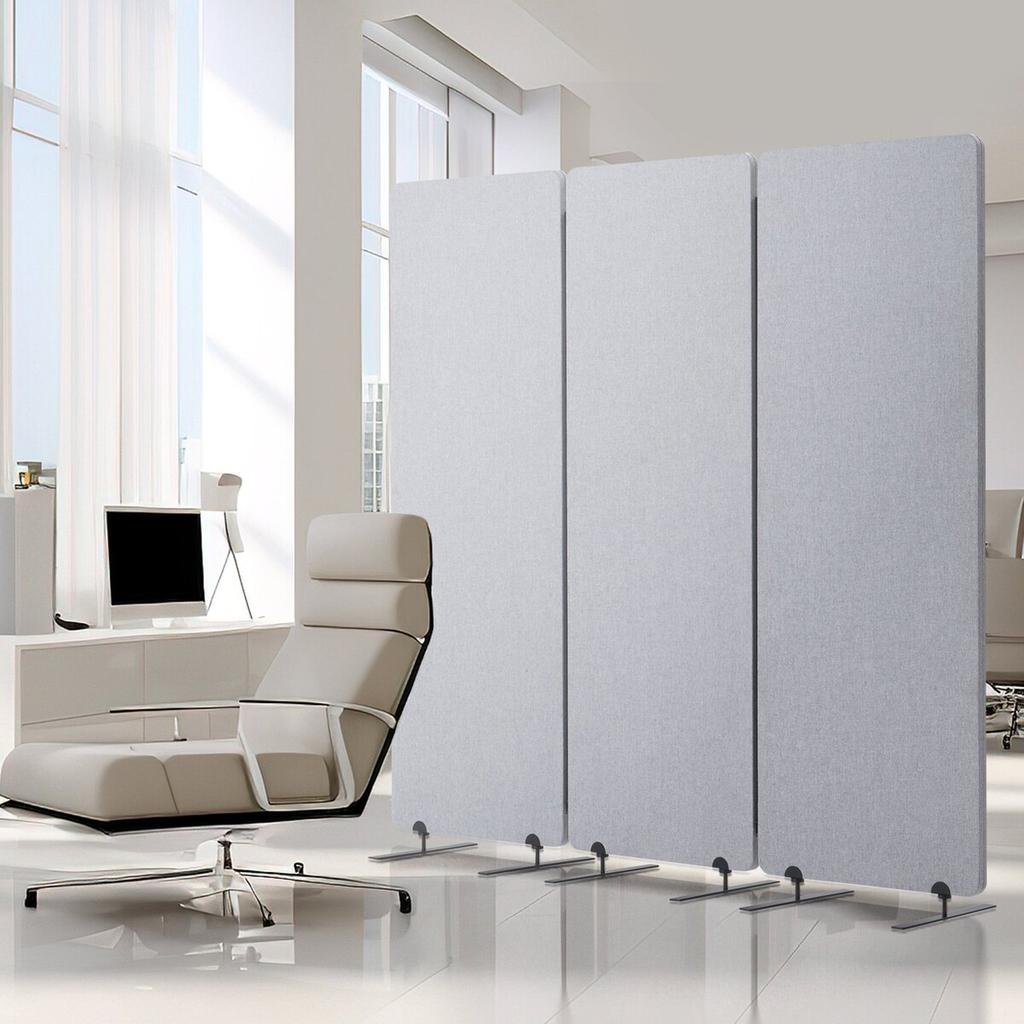 2FT Room Divider 3 Panels PET Polyester Soundproof Privacy Screen Grey