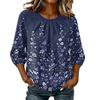 Women Floral Print 3/4 Sleeve Round Neck Pleated Casual Blouse Top Lightweight Comfortable Fit