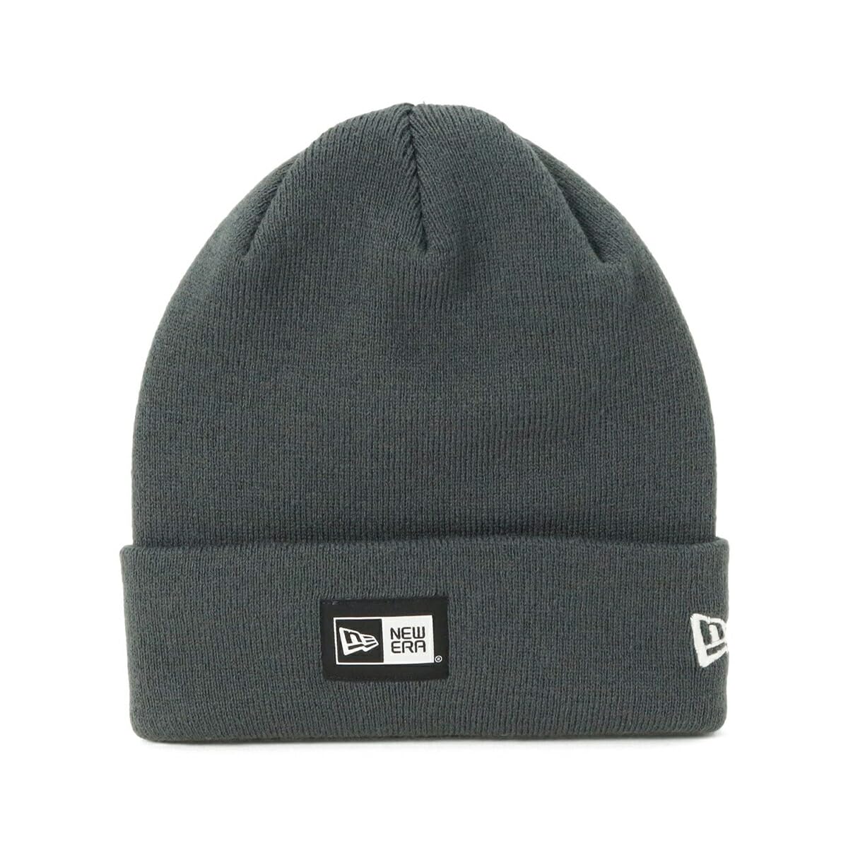 

New Era Box Logo Cuff Knit Free Basic Cuff Knit Box Logo Label Hat, Charcoal,