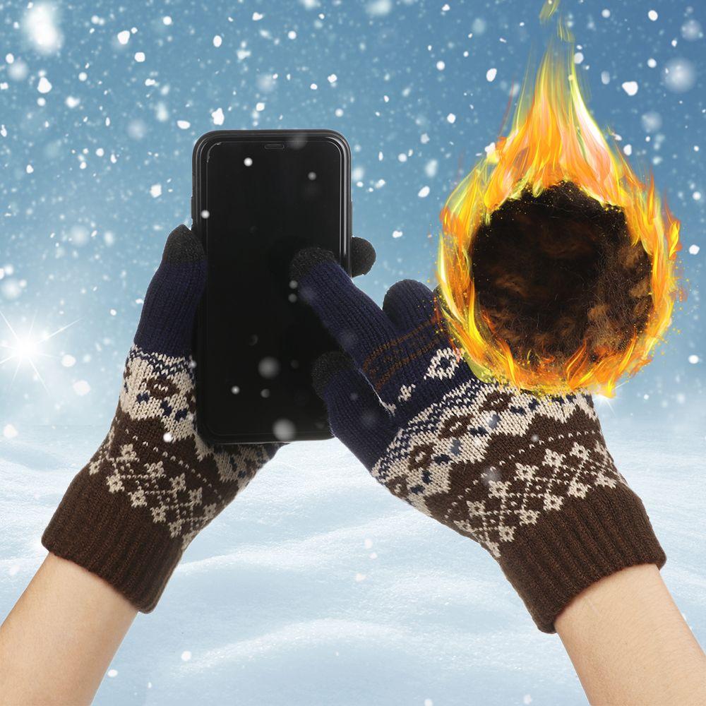 Outdoor Thick Warm Touch Screen Mittens Winter Gloves Knitted Full Finger Gloves