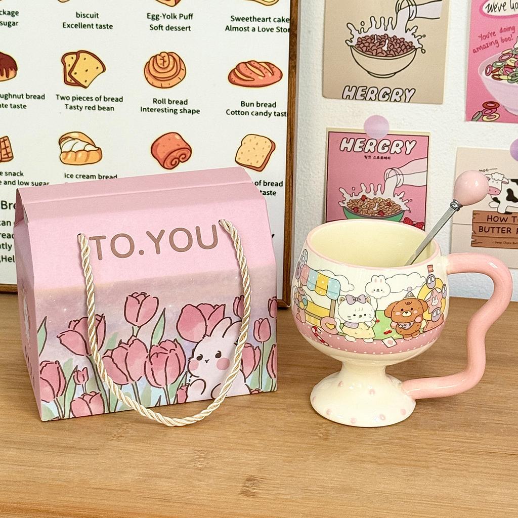 Cute Girl Goblet Cartoon Mug Ceramic Water Cup Household High-value Coffee Cup Good-looking Birthday Gift