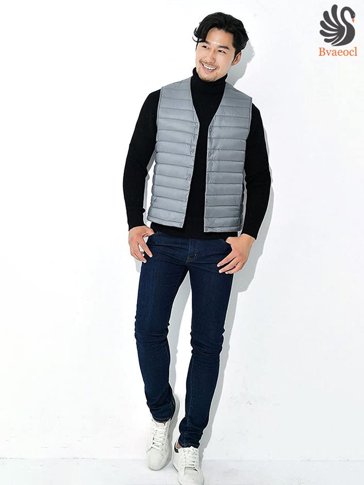 Bvaeocl Down Inner Down Vest with Includes Storage BV49 Men's Vest, Stand-Up Collar, Lightweight, Warm, Ultralight, Pouch, (JP, Alphabet, M,