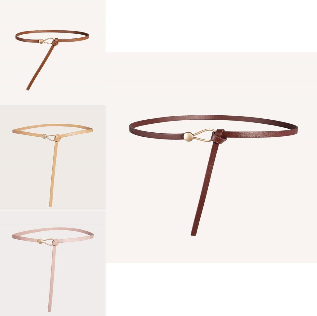 Pu Thin Waist Belt With Metal Buckle For Casual Dress And Retro Style