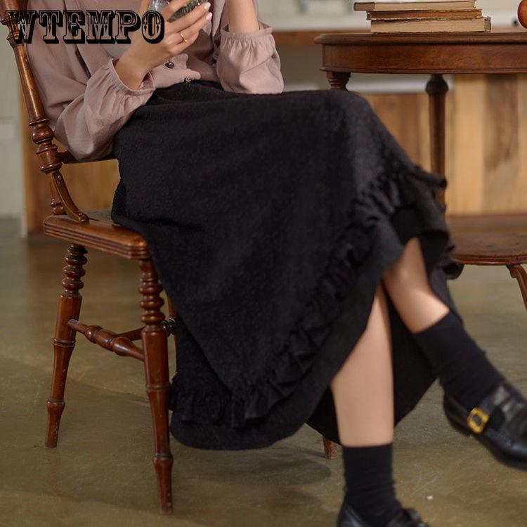 Black Skirt Women's Lace Jacquard Skirt Women's Summer Retro High Waist Mid-length Skirt Lolita Style