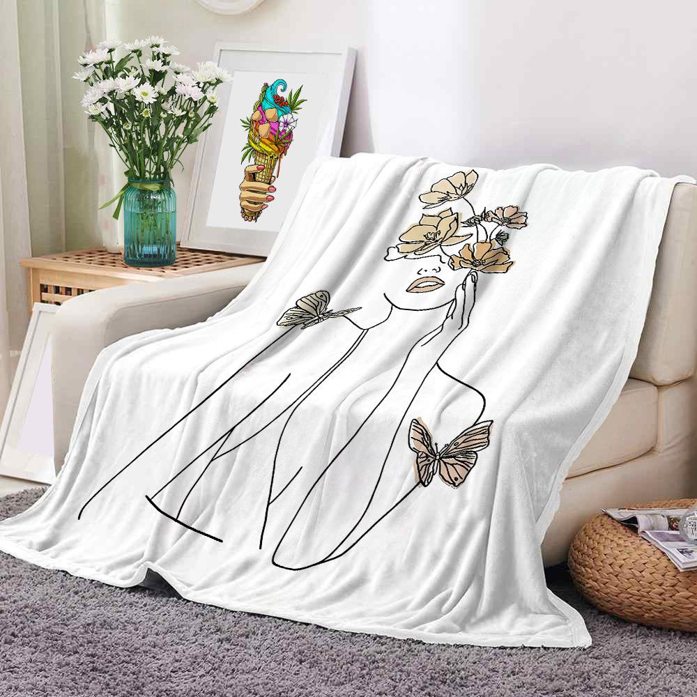 Mondrian Art Digital-printed Polyester Bedroom Velvet Flannel Soft Sofa Cover Blanket Fleece Soft Sofa Cover Blankets for Beds