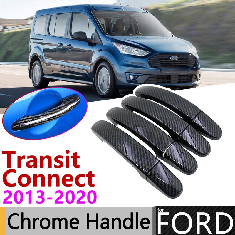 Black Carbon Fiber Door Handle Cover for Ford Transit Connect MK2 Wagon 2013~  Car Accessories Stickers Trim Set Chrome