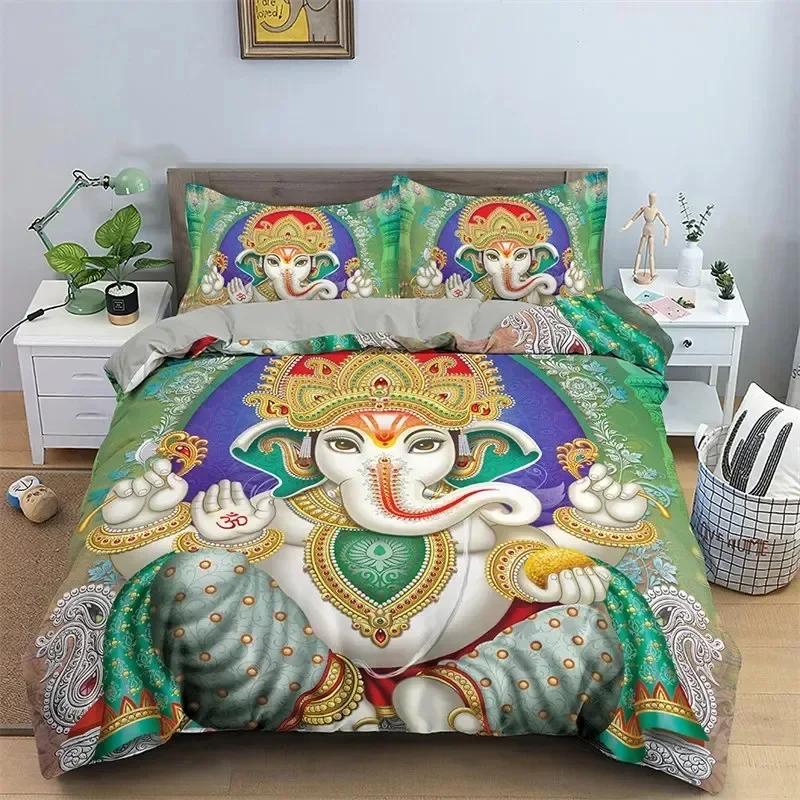 Parure de lit motif éléphant indien Seigneur Ganesha, style bohème, mandala, pour garçons et filles, housse de couette, taie d'oreiller, pour lit double, queen size, pour enfants et adultes