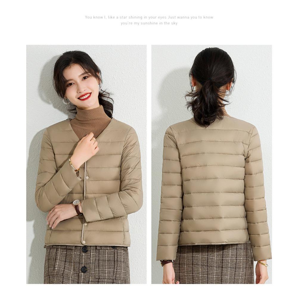 Women's Lightweight Down Cotton Coat Solid Color Minimalist Short Autumn Winter Thin Casual Portable Liner Jacket