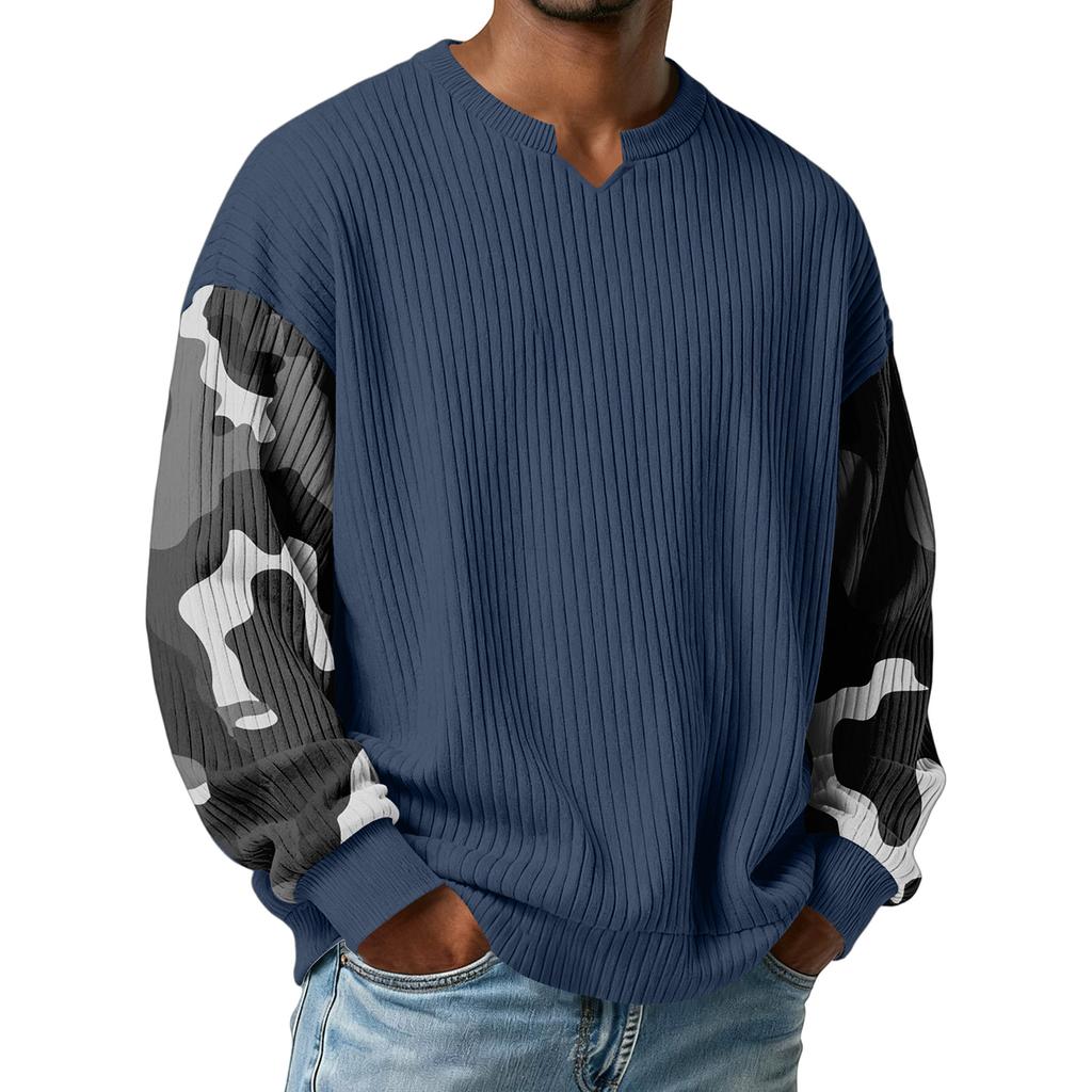 Herrtröja med snygg, ribbad och texturerad långärmad kamouflagemönster