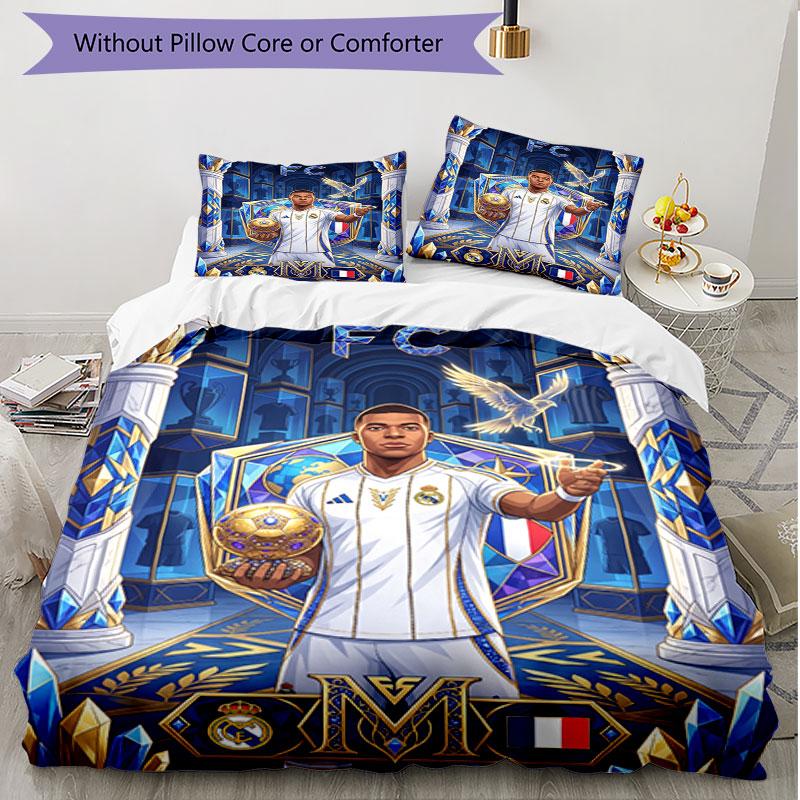 3-teiliges Bettbezug-Set (1 * Bettbezug + 2 * Kissenbezug, ohne Kern), Kylian Mbappe Druck Weiches Ganzjahres-Bettwäscheset, Dekoration für Schlafzimmer zu Hause Geschenk